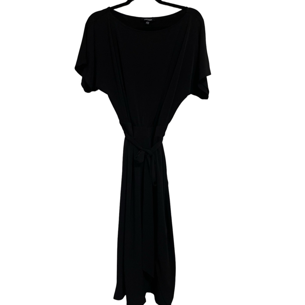 EUC Women's Kensie Black Short Sleeve Midi Dress with Tie Waist L - Picture 2 of 11